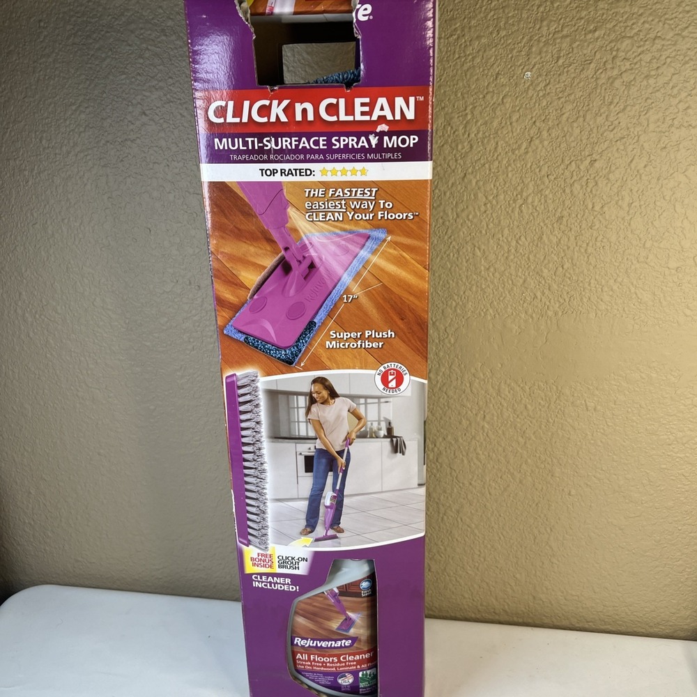 New- Rejuvenate Click N Clean Multi-Surface Microfiber Spray Mop & Grout Brush